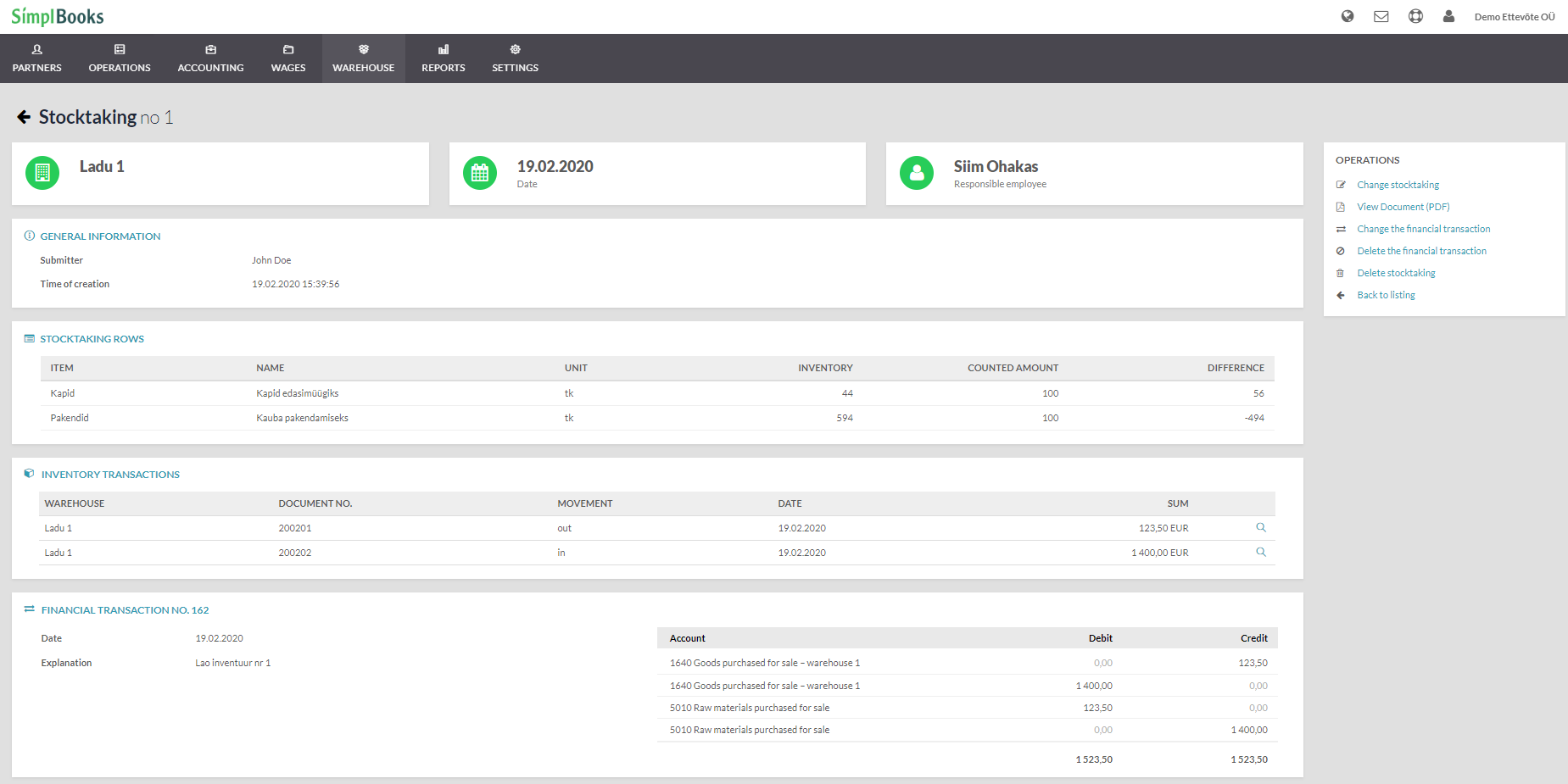 Stocktaking in accounting software